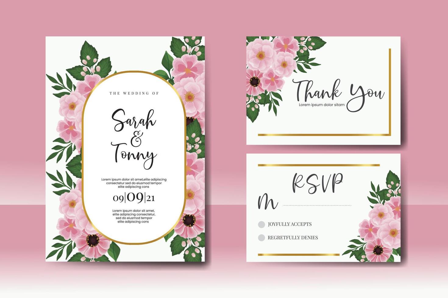 mariage invitation Cadre ensemble, floral aquarelle numérique main tiré zinnia et pivoine fleur conception invitation carte modèle vecteur