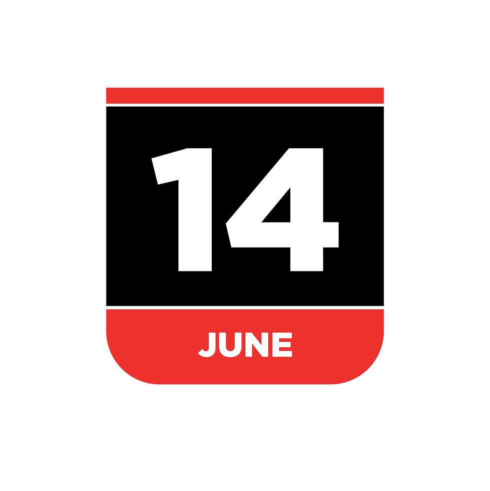 14e juin calendrier vecteur icône. 14 juin monogramme.