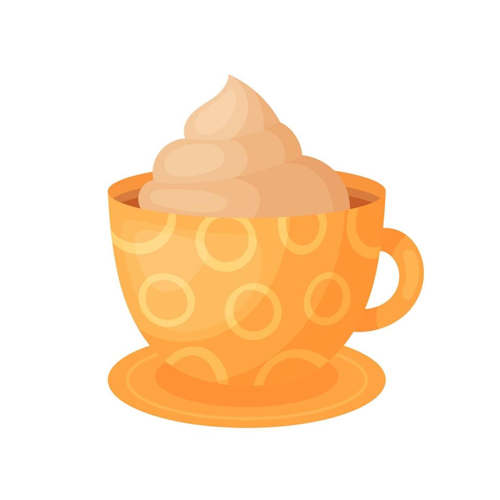 agresser de chaud Chocolat avec fouetté crème, dans une Orange tasse, sur une blanc Contexte vecteur