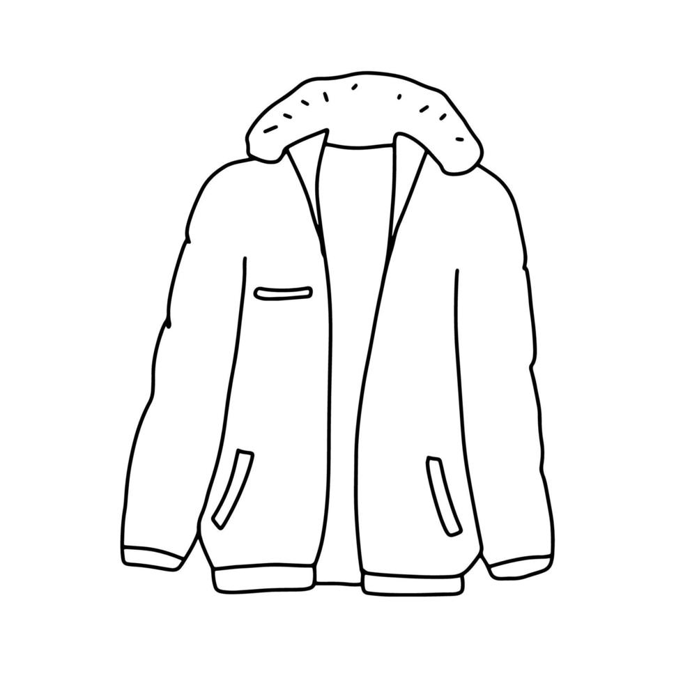 puffer hiver veste isolé sur blanche. griffonnage contour illustration. chaud vêtements d'extérieur vecteur