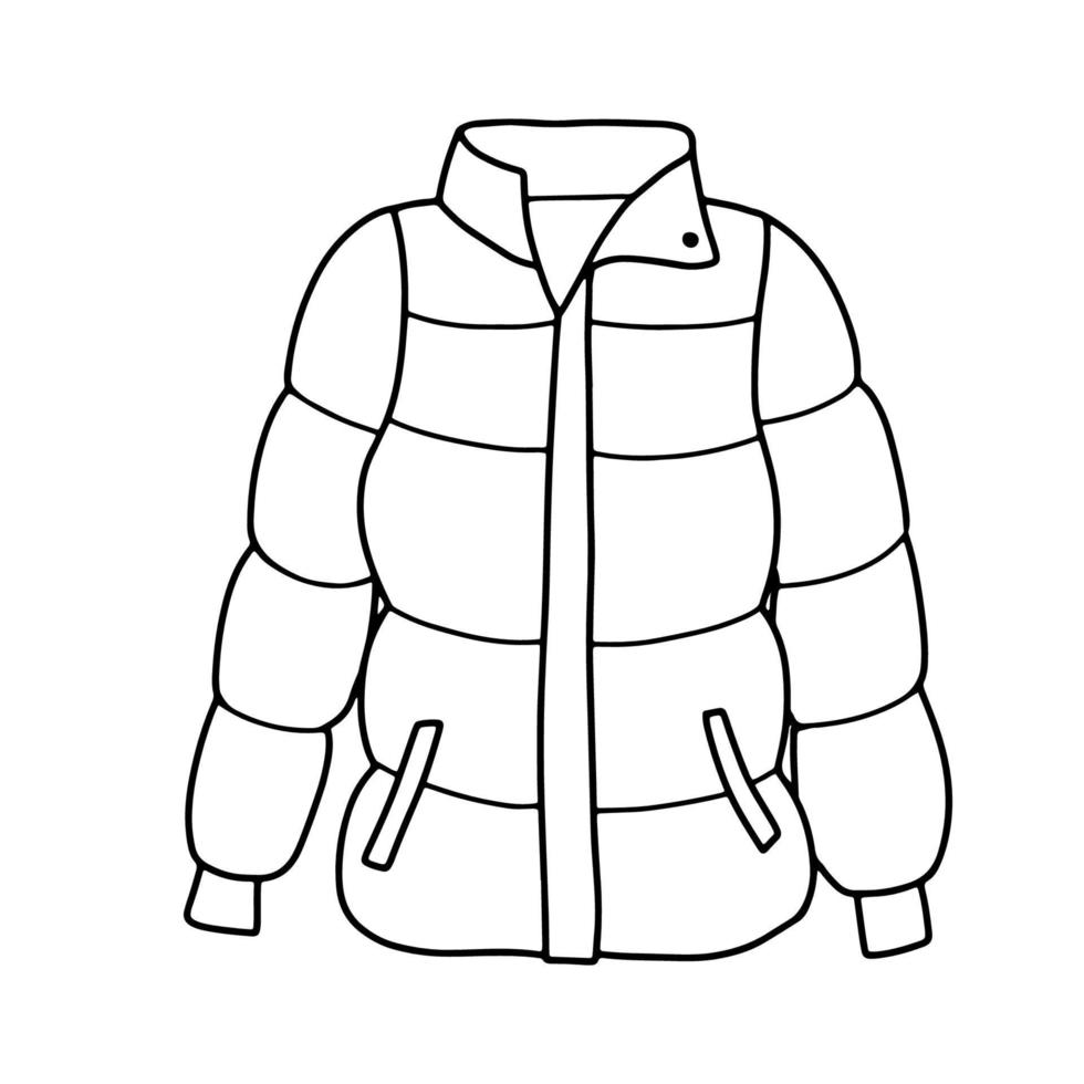 puffer hiver manteau isolé sur blanche. griffonnage contour illustration. chaud vêtements d'extérieur vecteur