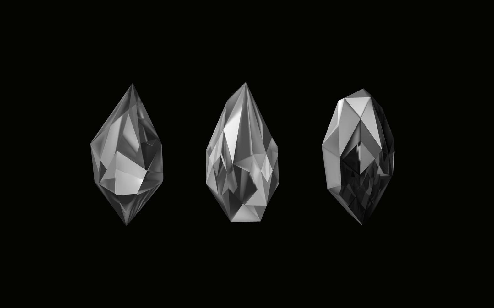 une collection de images de noir diamants de divers géométrique formes et tailles.verre brillant cristaux avec différent nuances reflétant lumière.vecteur réaliste ensemble de lueur gemme ou coloré glace. vecteur