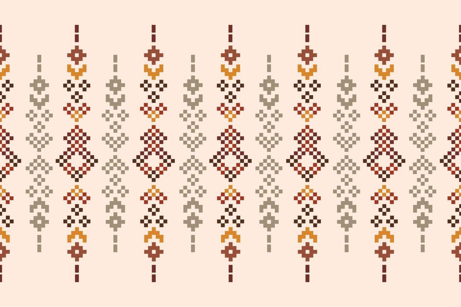 ethnique géométrique en tissu modèle traverser point.ikat broderie ethnique Oriental pixel modèle marron crème Contexte. abstrait, vecteur, illustration.pour texture, vêtements, emballage, décoration, tapis. vecteur
