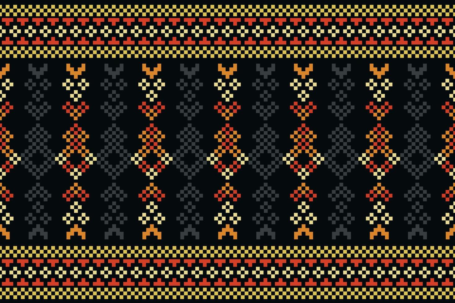 ethnique géométrique en tissu modèle traverser point.ikat broderie ethnique Oriental pixel modèle foncé noir Contexte. abstrait, vecteur, illustration.pour texture, vêtements, emballage, décoration, tapis. vecteur