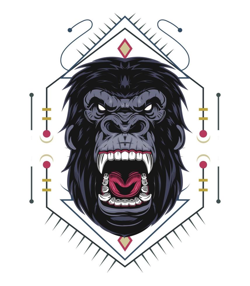 illustration de gorille en colère avec ornement vecteur
