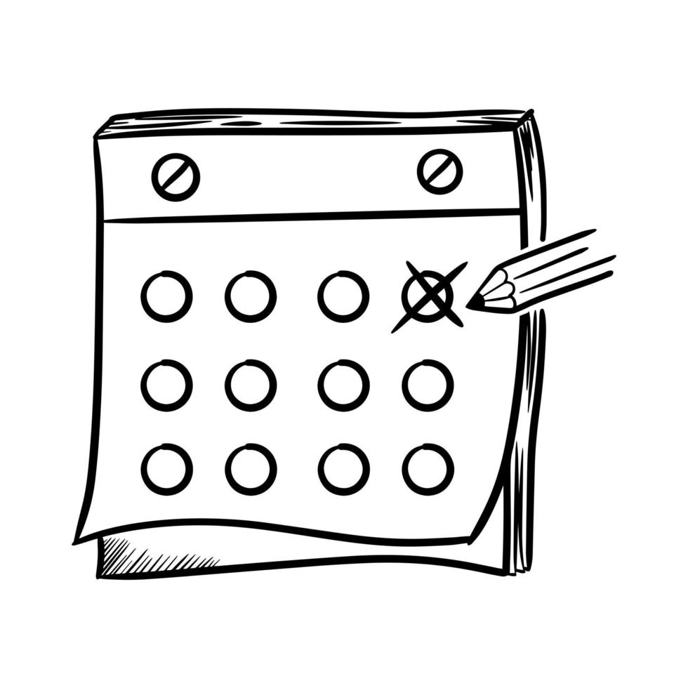 calendrier pliant doodle dessiné à la main avec vecteur de style art dessin animé isolé