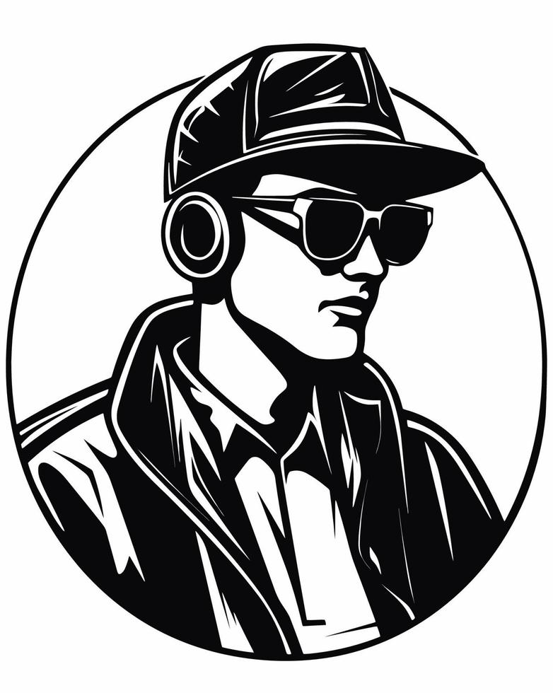 homme avec des lunettes et écouteurs logo vecteur