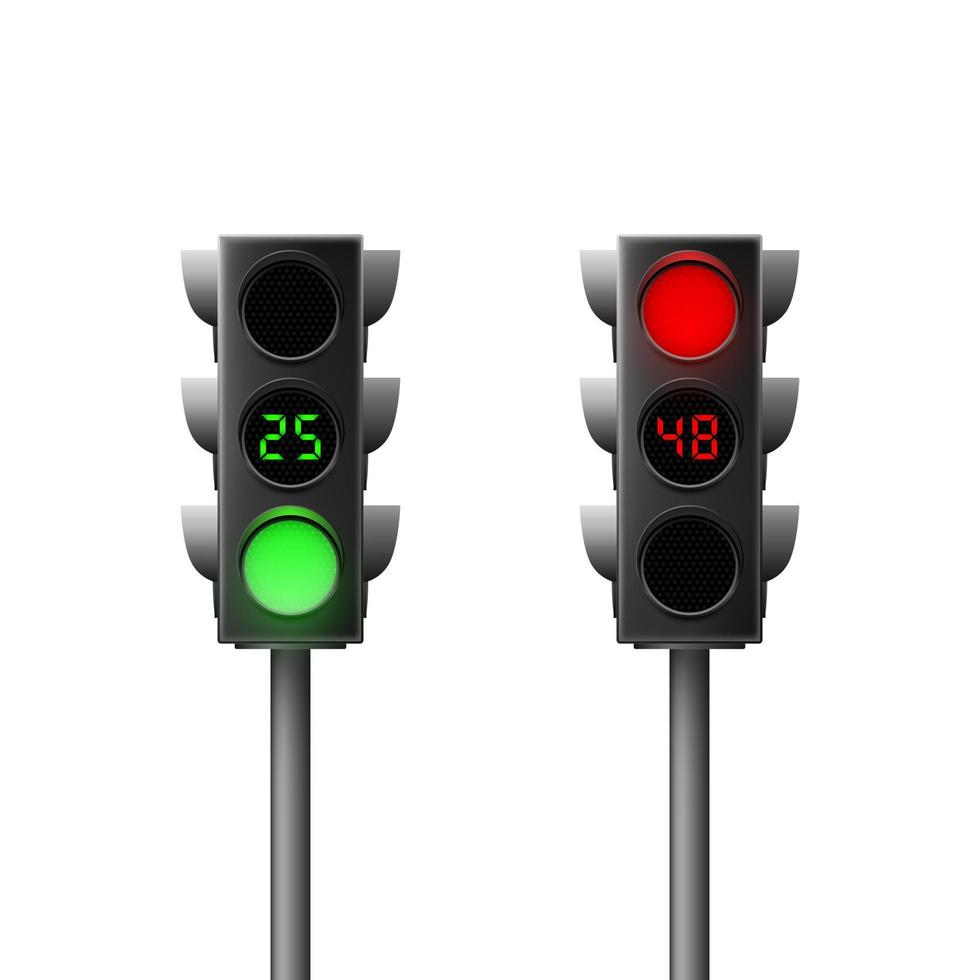 réaliste vert et rouge circulation lumières avec compte à rebours. circulation lois. isolé vecteur illustration