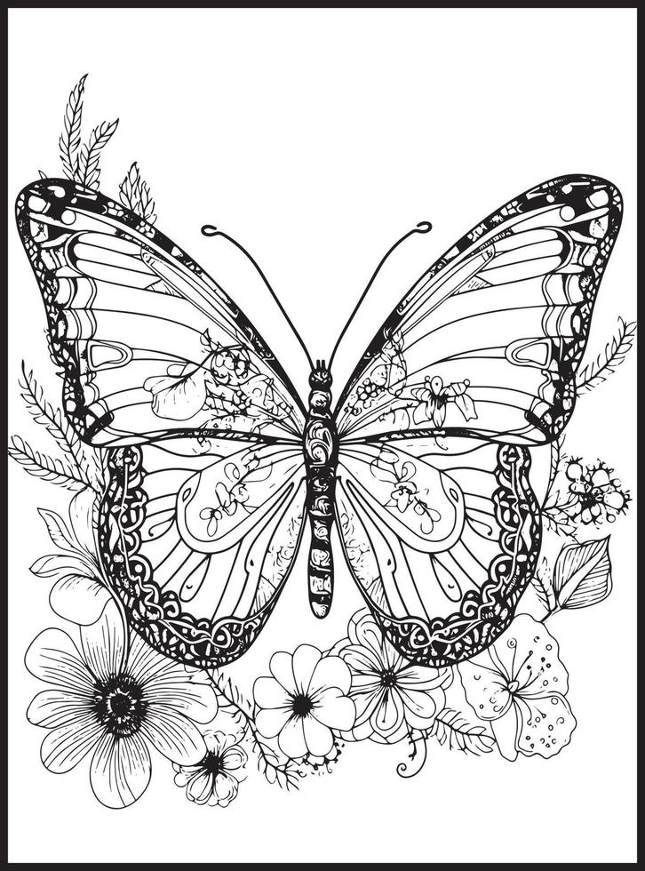 papillon coloration pages pour adultes vecteur