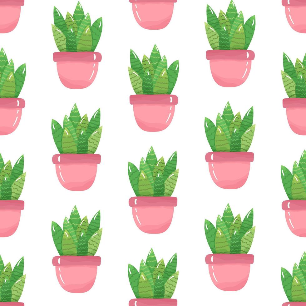 sans couture modèle avec dessin animé mis en pot plante d'appartement - mignonne vert cactus avec pointes dans une rose pot sur blanc Contexte. vecteur