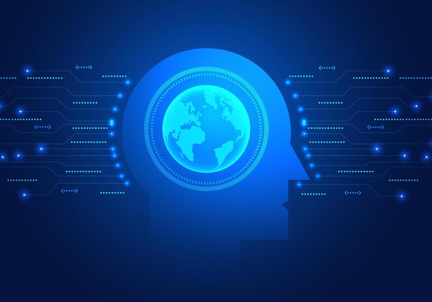 artificiel intelligence robot a globe à l'intérieur et a une circuit planche sur le côté fait référence à le ai système cette est étant utilisé tout plus de le monde à Aidez-moi humains et aussi Aidez-moi développer entreprises. vecteur