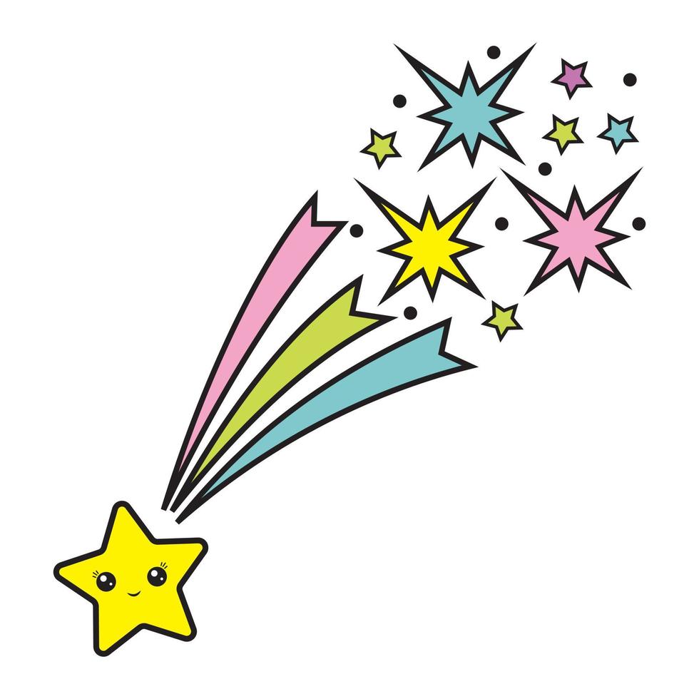 étoile comète, Couleur vecteur isolé style bande dessinée illustration