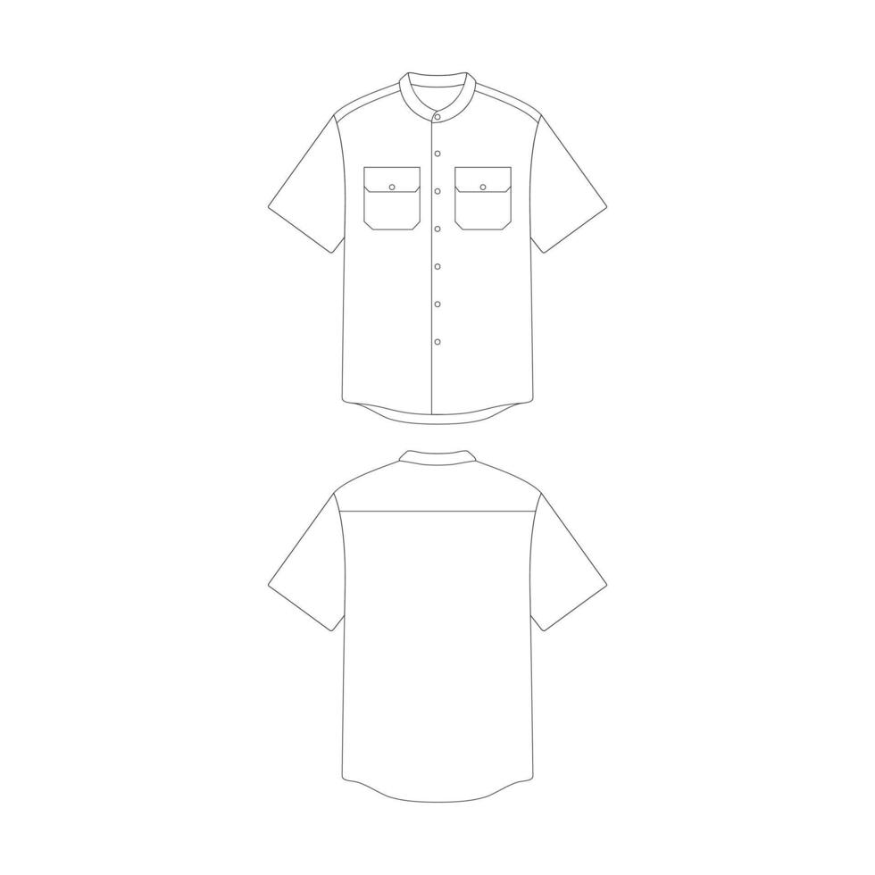 modèle grand-père collier chemise avec deux poche vecteur illustration plat conception contour Vêtements collection