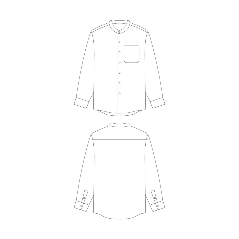modèle longue manche grand-père collier chemise avec poche vecteur illustration plat conception contour Vêtements collection