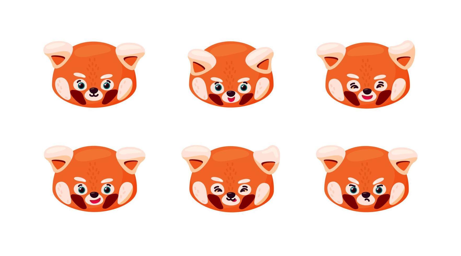 rouge Panda émotions. souriant, content, triste, en colère, vilain et autre rouge Panda expressions. vecteur illustration dans dessin animé style