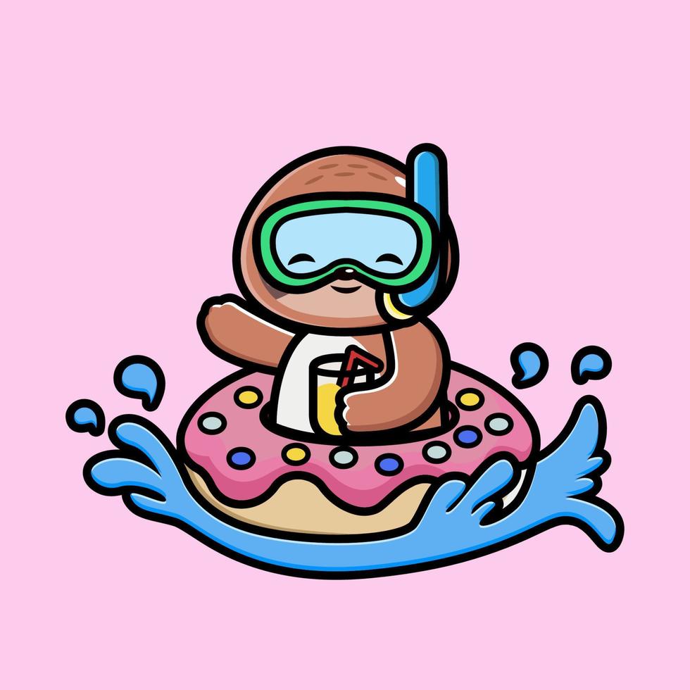 mignonne la paresse avec Donut pneus et Orange jus dessin animé vecteur