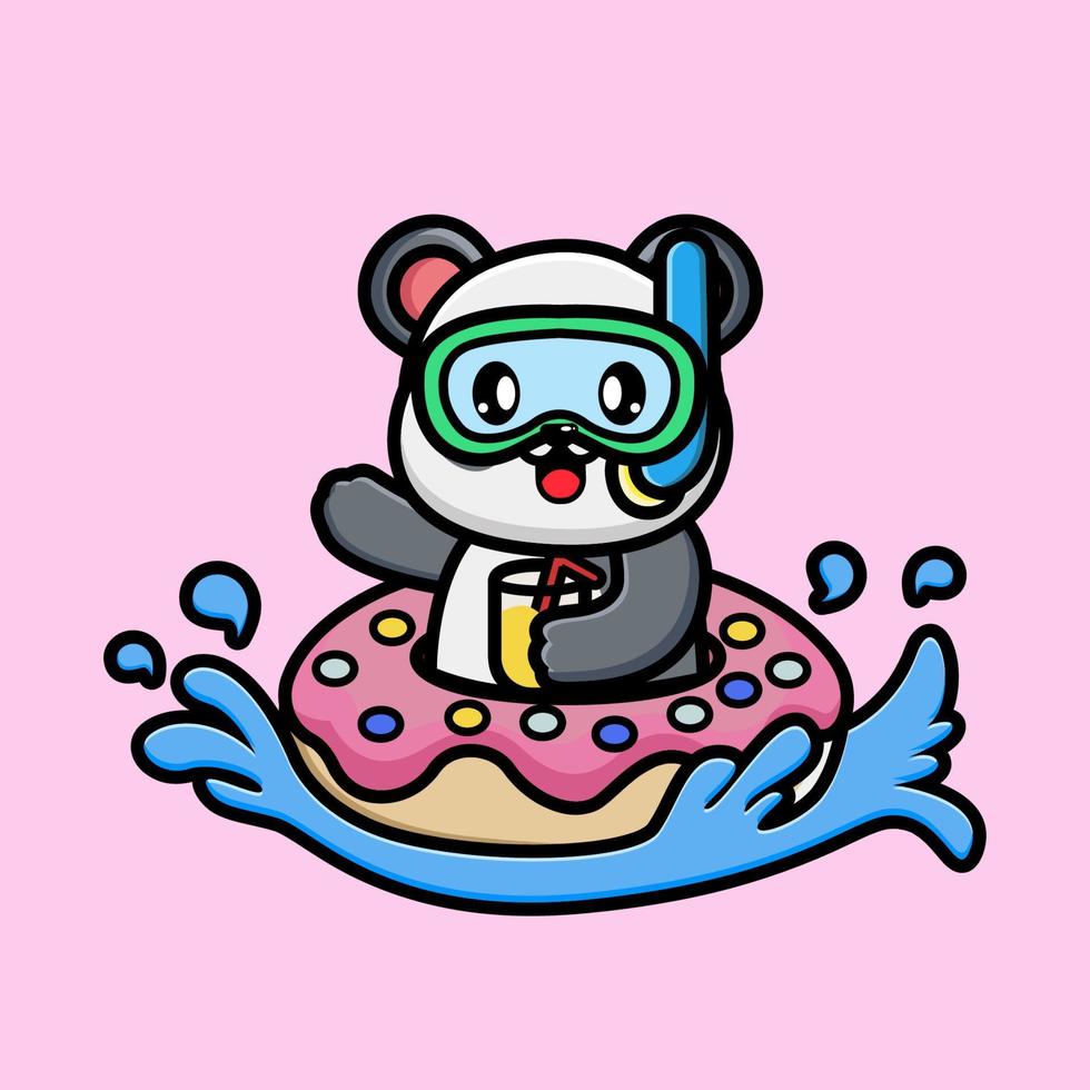 mignonne Panda avec Donut pneus et Orange jus dessin animé vecteur