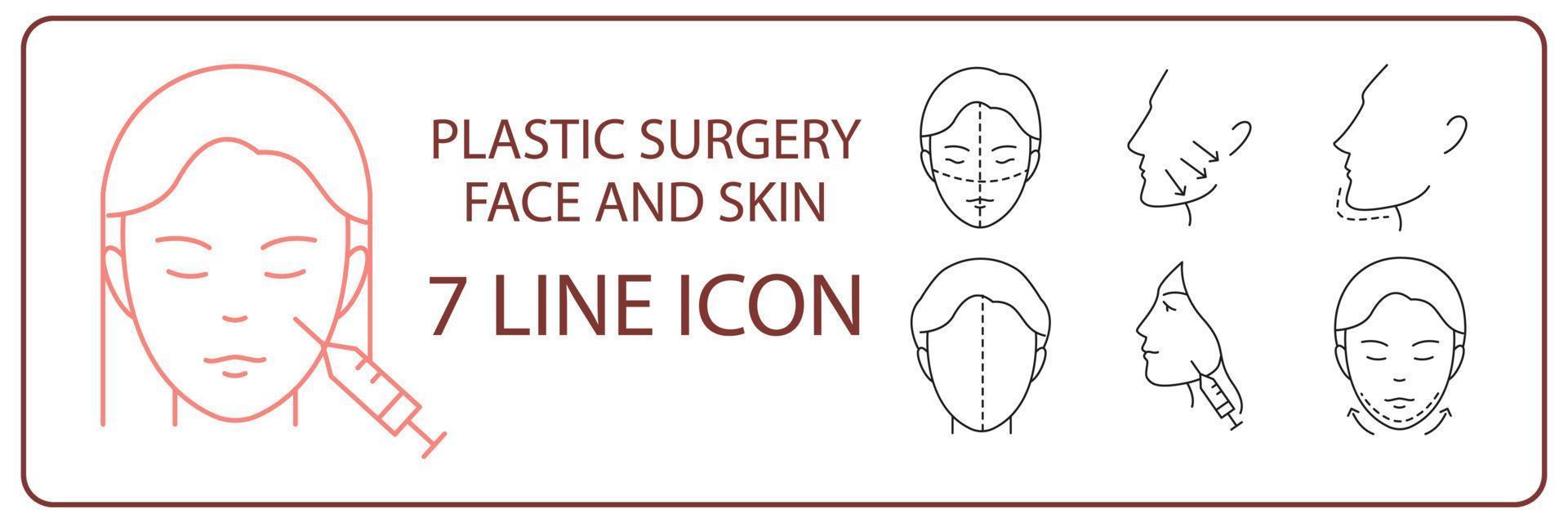 cosmétique chirurgie ligne icône ensemble. inclus le Icônes comme cellulite, beauté, marquage, peau, et plus. vecteur