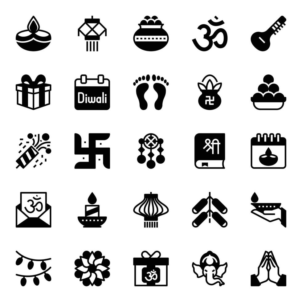 glyphe Icônes pour content Diwali. vecteur
