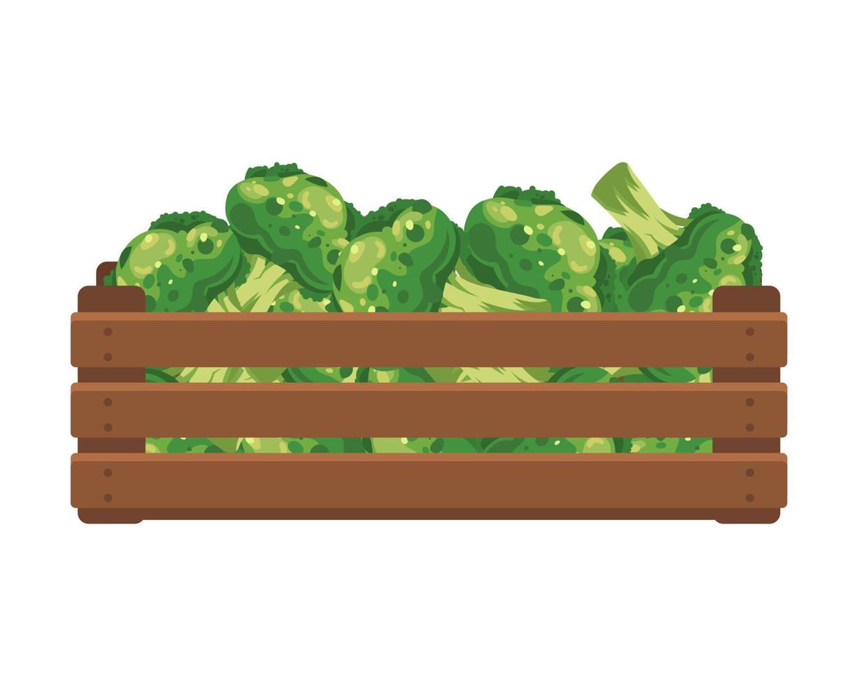 en bois boîte avec brocoli. en bonne santé nourriture, légumes, agriculture illustration, vecteur