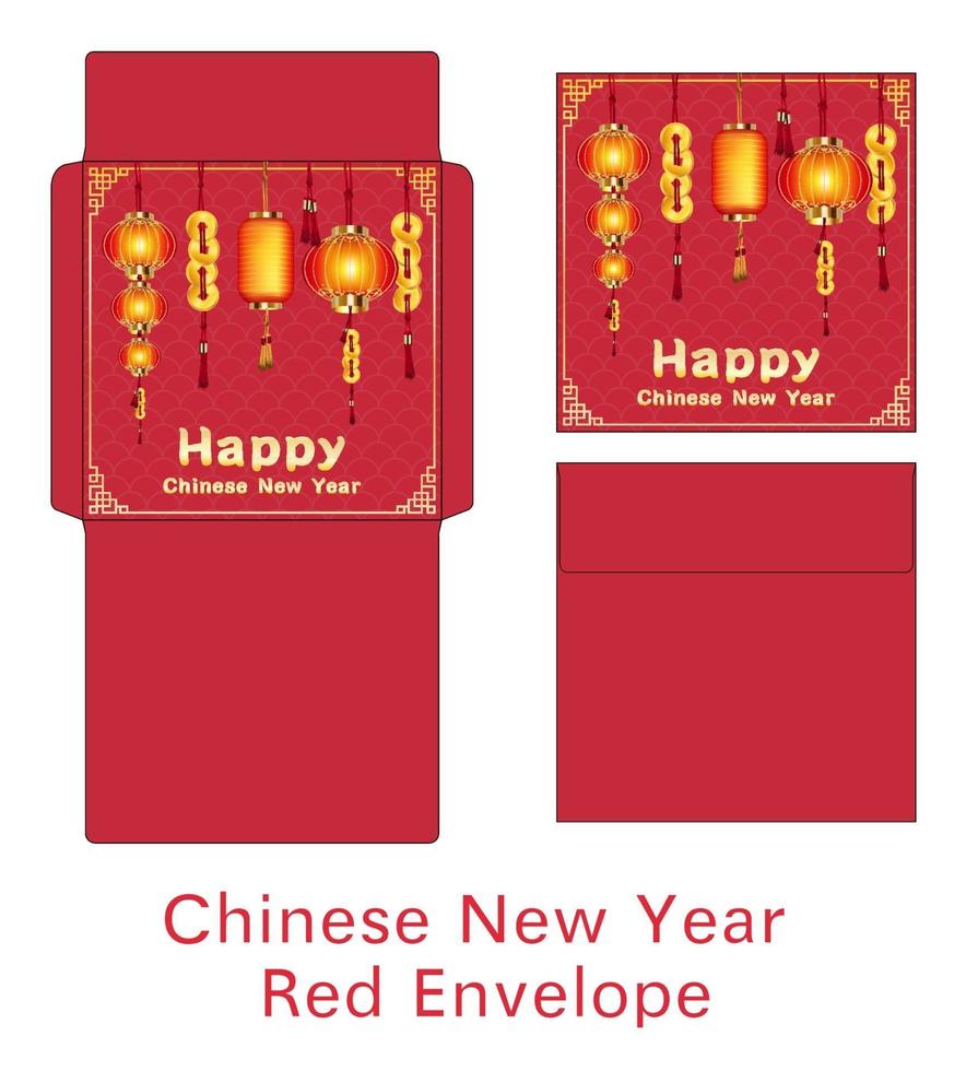 enveloppe du nouvel an chinois avec lampes chinoises vecteur
