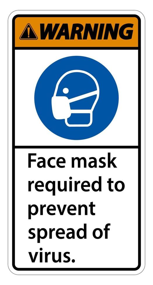 Masque d'avertissement nécessaire pour empêcher la propagation du signe de virus sur fond blanc vecteur