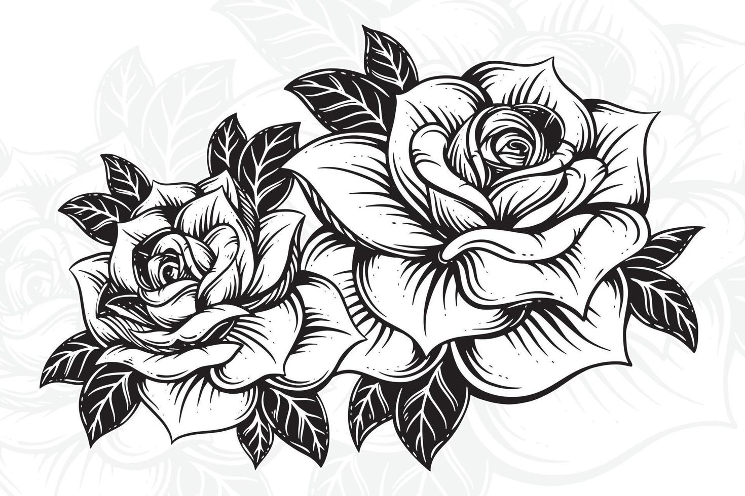 ancien magnifique fleurs Rose éléments fleurs bouquet tige pour tatouage main tiré style vecteur