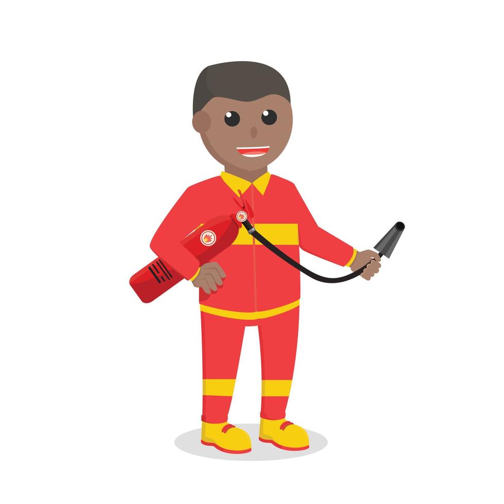sapeur pompier africain en portant Feu tube conception personnage sur blanc Contexte vecteur