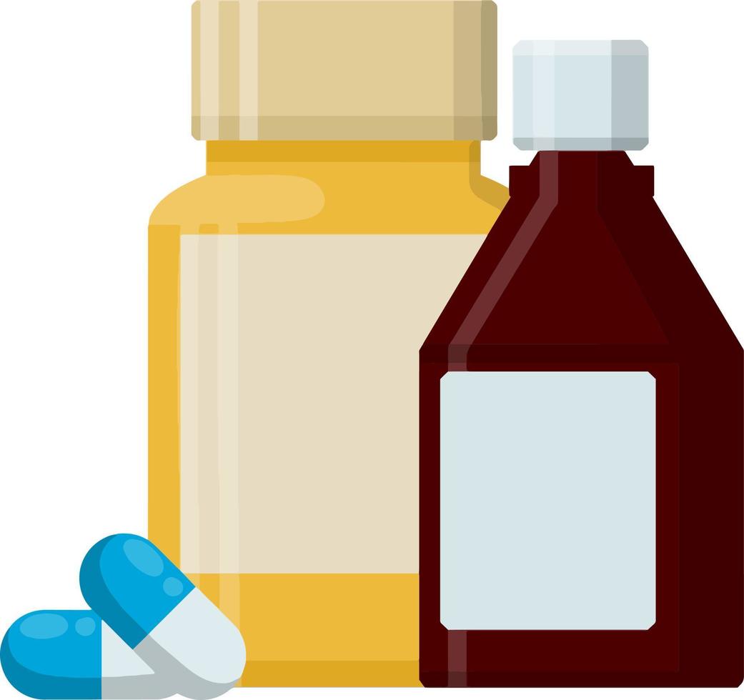emballage de comprimés. médical icône pour application. plat illustration. blanc récipient avec médicament. pharmacie et pharmacie élémentavec deux bleu pilule vecteur