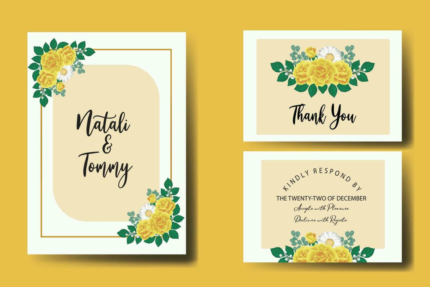 mariage invitation Cadre ensemble, floral aquarelle numérique main tiré Jaune Rose fleur conception invitation carte modèle vecteur