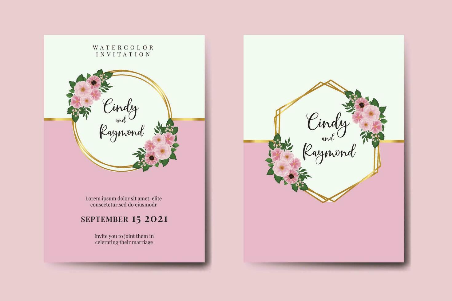 mariage invitation Cadre ensemble, floral aquarelle numérique main tiré rose fleur conception invitation carte modèle vecteur