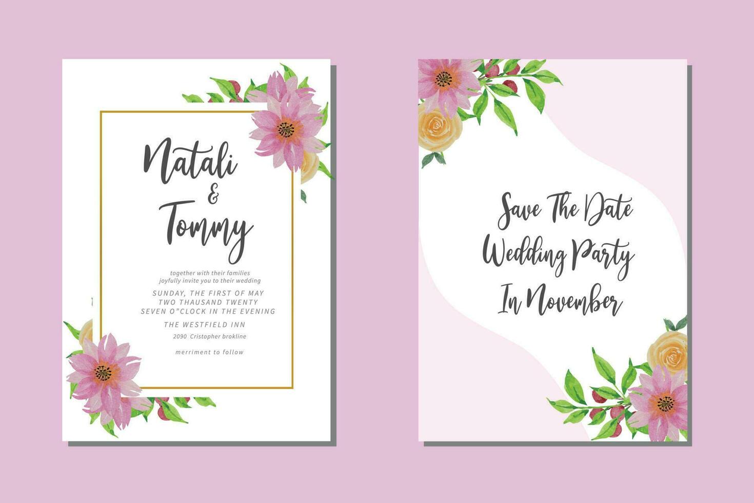 mariage invitation rose fleur vecteur