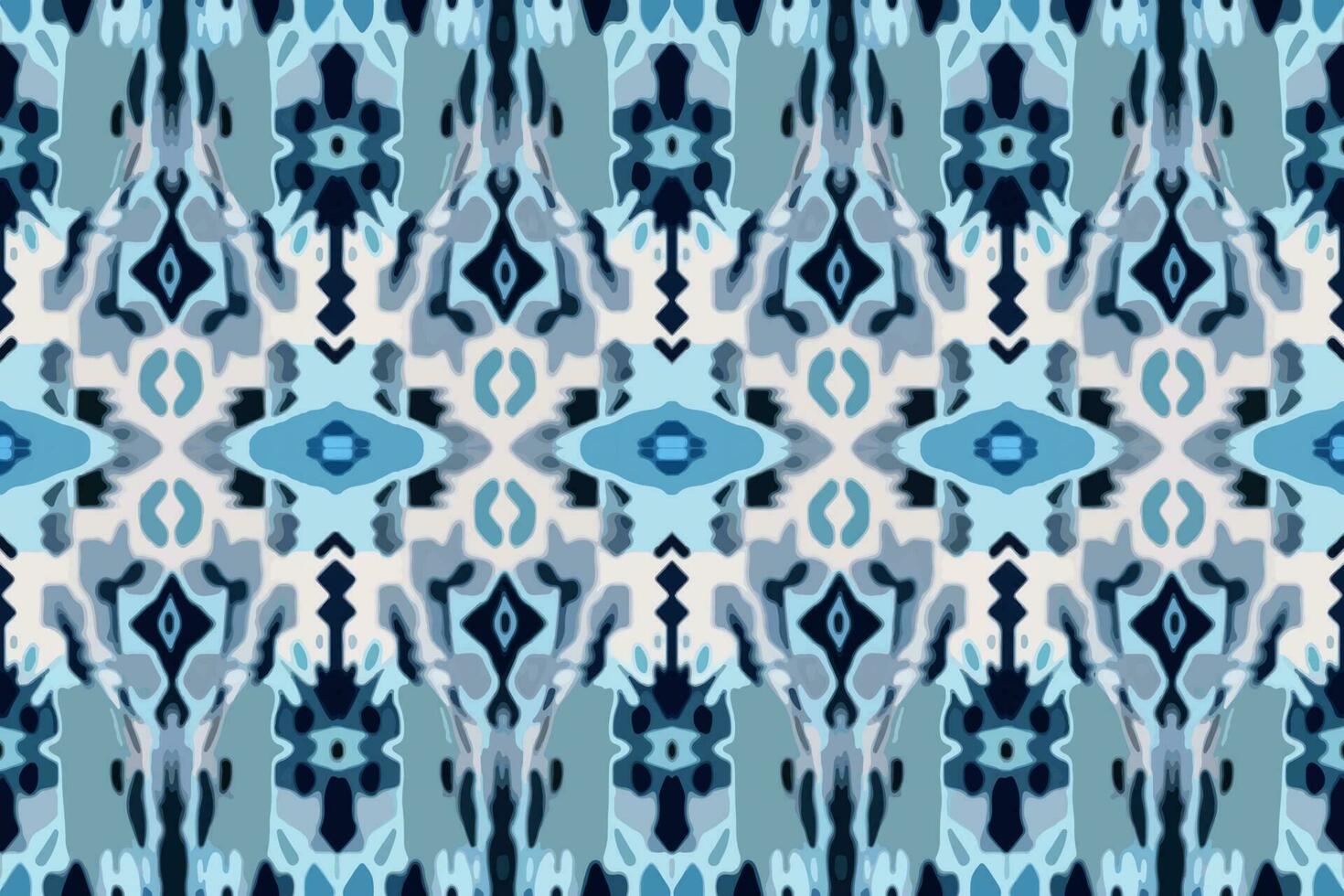 en tissu textile ikat géométrique folklore ornement sans couture modèle bleu Ton. abstrait graphique ligne ethnique traditionnel populaire antique tribal moderne fleuri luxe élégant minimal ancien rétro style. vecteur