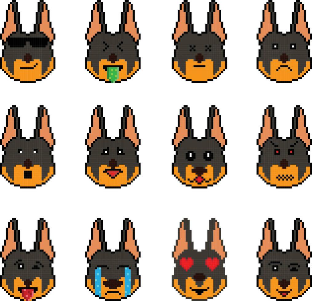 le chien pixel emoji émoticône collection vecteur