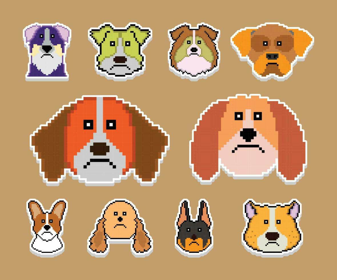 le chien pixel autocollant emoji émoticône collection vecteur