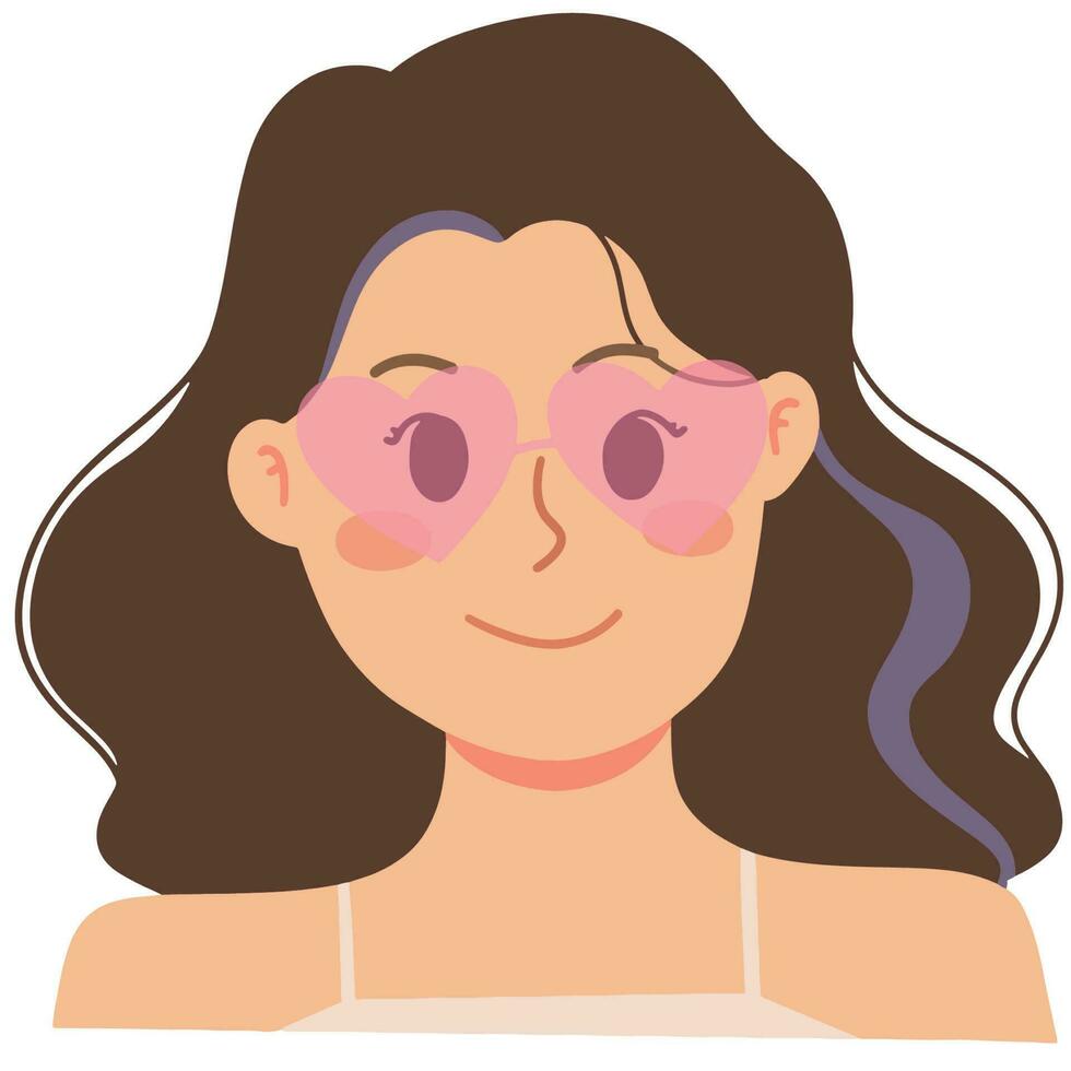 une portrait de magnifique femme portant l'amour rose des lunettes illustration vecteur