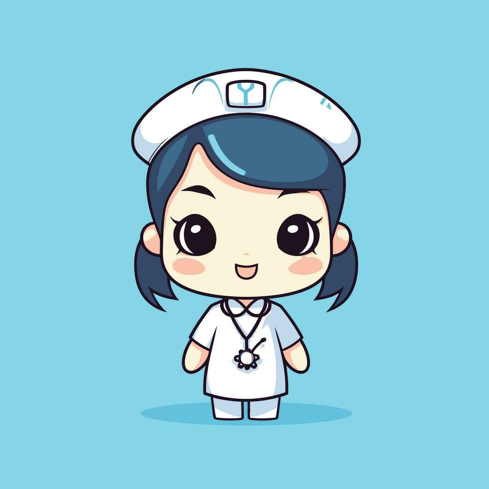 mignonne kawaii infirmière chibi mascotte vecteur dessin animé style