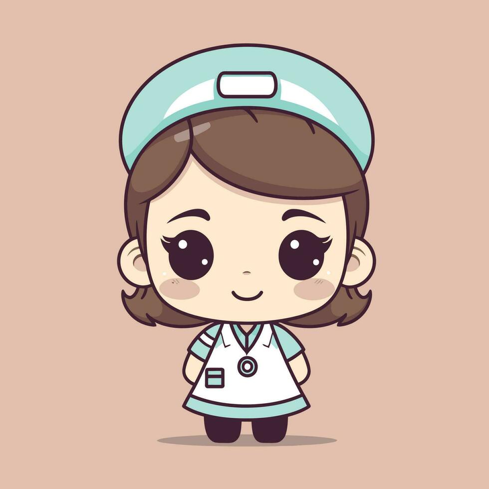 mignonne kawaii infirmière chibi mascotte vecteur dessin animé style