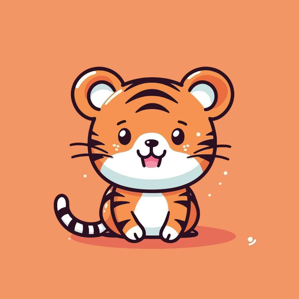 mignonne kawaii tigre chibi mascotte vecteur dessin animé style