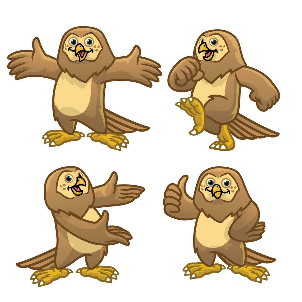 ensemble dessin animé personnage de marrant hibou oiseau vecteur