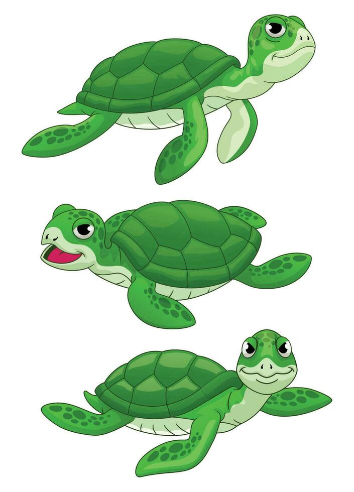 ensemble de mignonne dessin animé tortue vecteur