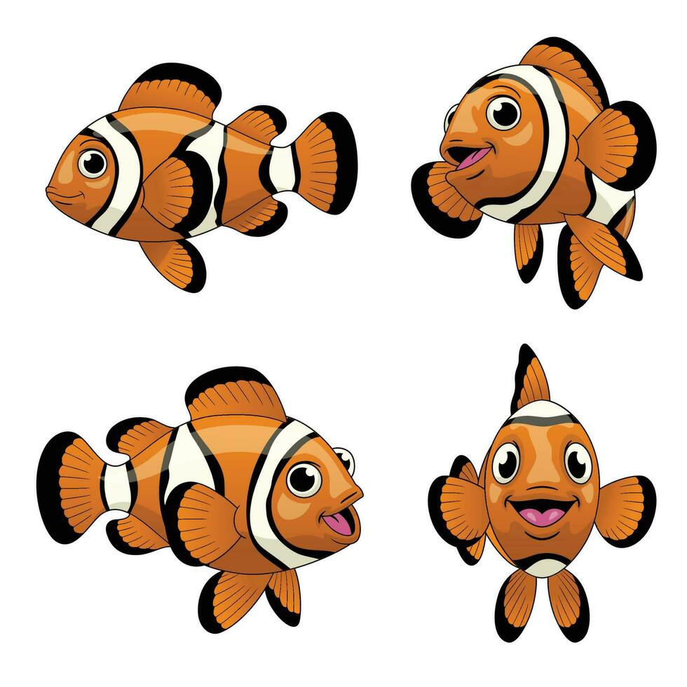 dessin animé ensemble de mignonne pitre poisson dans divers pose vecteur
