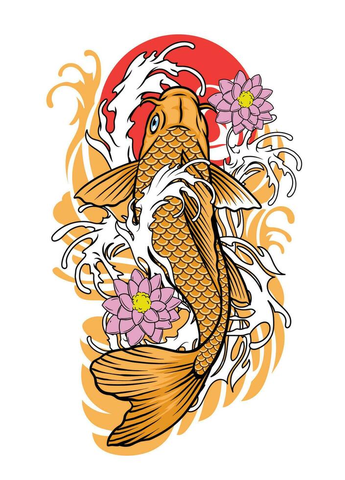 koi poisson tatouage conception dans ancien Regardez vecteur