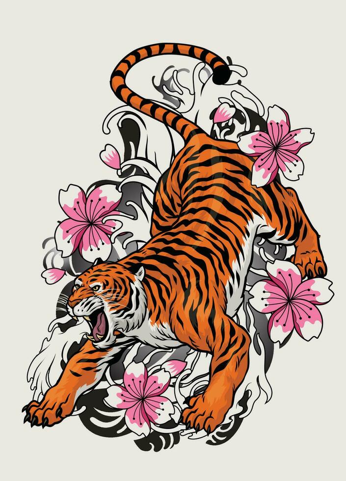 tigre ancien tatouage conception dessin vecteur