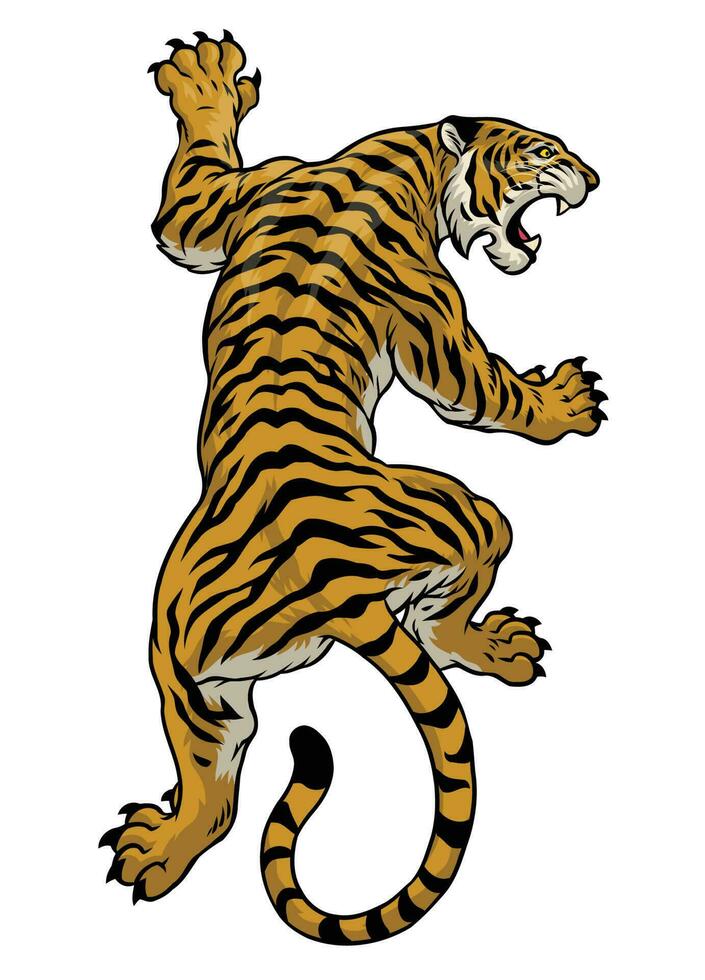 ancien dessin de en colère asiatique tigre vecteur