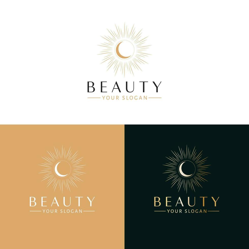 beauté vecteur logo conception. bohémien Soleil et lune logotype. boho croissant logo modèle.