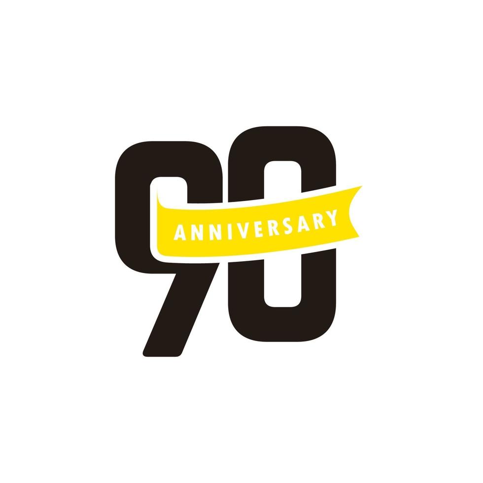 Numéro d'anniversaire de 90 ans avec illustration de conception de modèle de vecteur de célébration ruban jaune