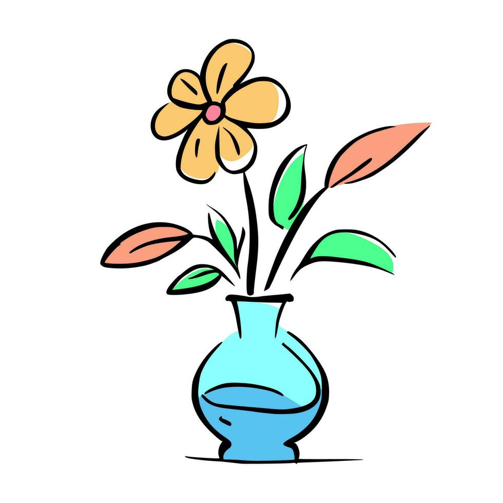 griffonnage illustration de fleurs dans une vase sur isolé Contexte vecteur