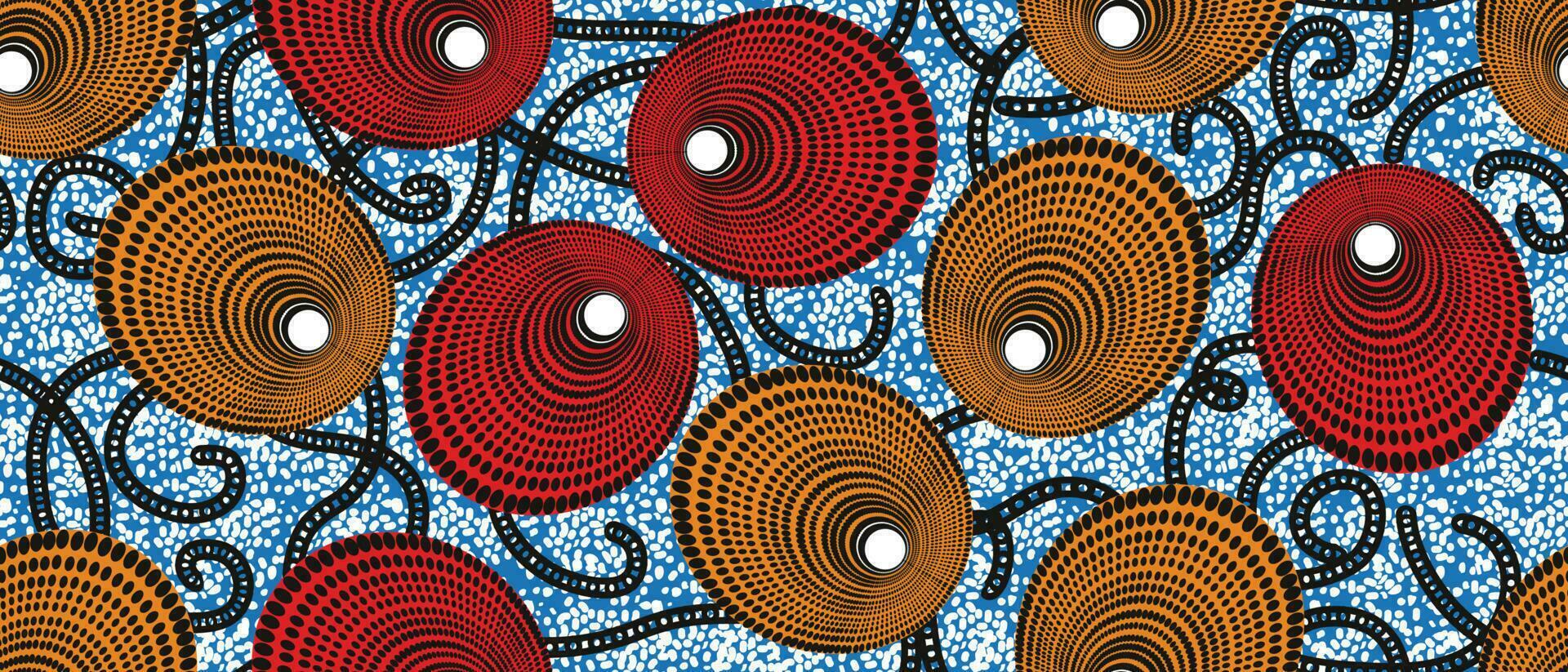 africain ethnique traditionnel bleu modèle. sans couture magnifique kitenge, Chitenge, Ankara style. mode conception dans coloré. géométrique cercle abstrait motif. courbée vague doubler, africain la cire impressions vecteur