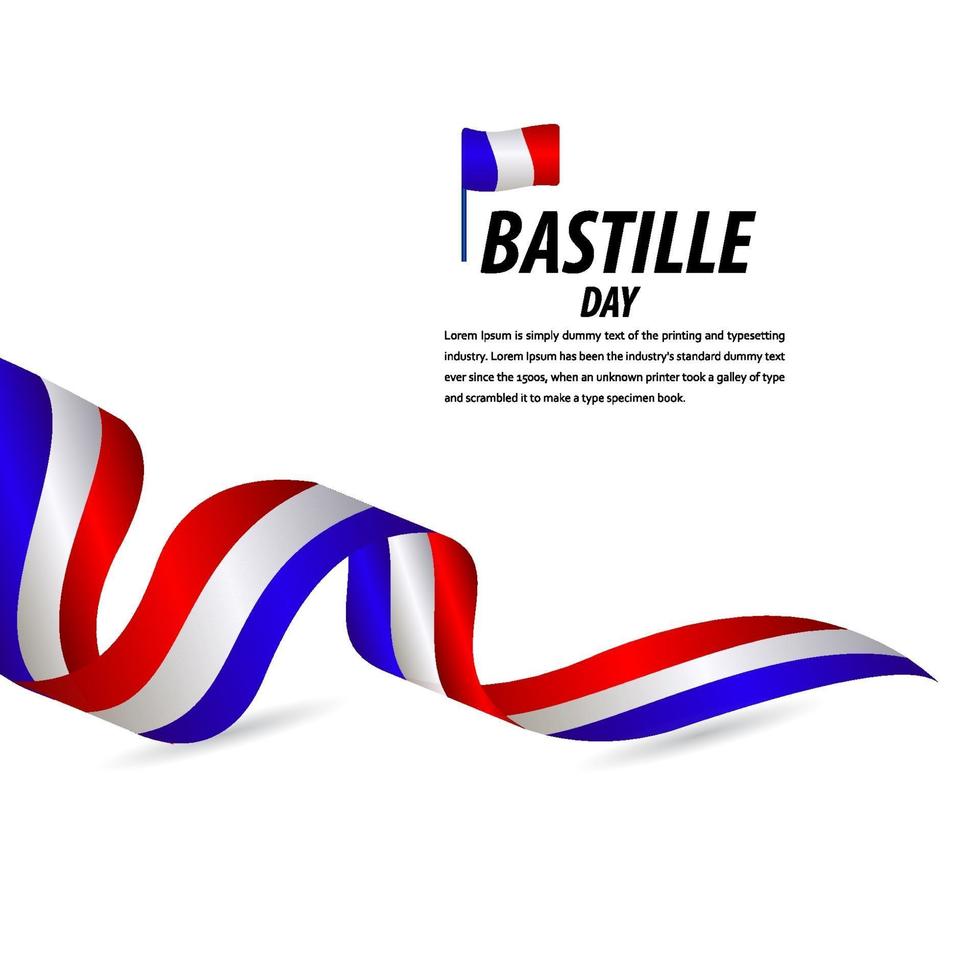 bonne fête de la bastille, affiche, illustration de conception de modèle de vecteur de bannière de ruban